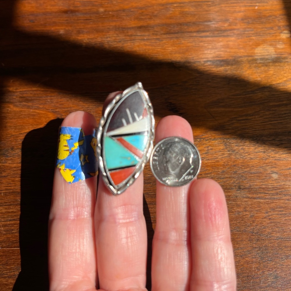 Navajo Sterling Silver and Multi-stone Inlay.  Handmade and signed. ❤️ - Picture 5 of 9